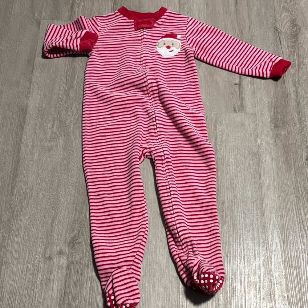Striped Red Kids Footie with Santa Design